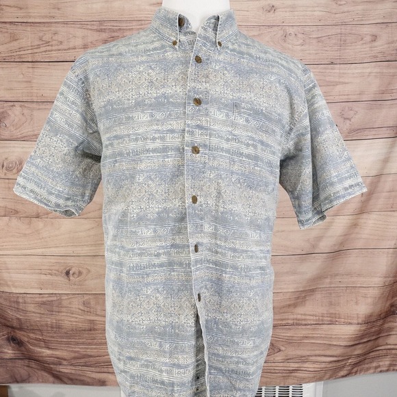 VINTAGE GANT PRINTED TWILL SHORT SLEEVE BUTTON DOWN SHIRT MENS SIZE L 90s - Picture 3 of 8